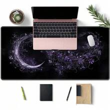 1 件午夜花卉月亮紫色桌垫 - 送给妈妈的完美礼物 - 超大尺寸桌垫 - 可爱桌垫 - 黑紫色鼠标垫 游戏办公鼠标垫 桌面配件 电脑配件垫 防滑底座和缝边键盘鼠标垫 电脑长桌垫 适用于游戏和办公 - 彩色 - 查看 3
