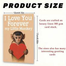 1pc "I Love You Forever My Little Monkey Cute Valentine's Card" Adorable Monkey Greeting Card – Red Heart Design Detail, Sweet Love Card With Envelope, Blank Inside For Personal Notes, Perfect Gift For Partners With Playful Nicknames To Celebrate Warm Bond, Ideal For Valentine's Day, Charming Card Blending Cute Style & Sincere Warmth - Multicolor - View 3