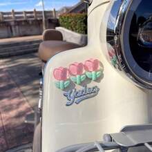 AD 郁金香半透明装饰贴纸，适用于电动汽车、摩托车、汽车，3D立体花卉贴纸，少女风花卉装饰贴纸