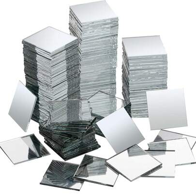Modern Minimalist Acrylic 100/200/500-Piece Home & Lifestyle Mini 2cm Square Mosaic Self-Adhesive Mirror Tiles, DIY Handmade Art & Craft Mini Mirrors, Acrylic Square Self-Adhesive Wall Mirrors, Handcrafted Home Wall & Table Decor, Suitable For Bedroom, Living Room, Bathroom Decor Wallpaper (0.78in * 0.78in)