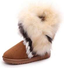 King Ma Women's Faux Fur Tassel Winter Snow Boot Suede Flat Ankle Boots - Nâu1 - Xem 3