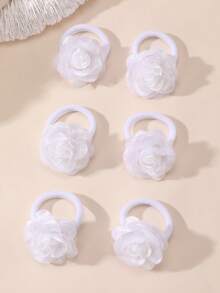 6 قطع/12 قطعة أربطة شعر بزهور بيضاء للبنات، مجموعة أربطة وكبكبات شعر، مناسبة للزينة اليومية
