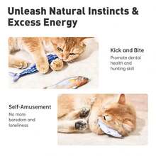 Three-Piece Set Of Simulated Electric Fish Wobbling Cat Teaser Toy Kit – Interactive Cat Toys For All Breeds, Light-Touch Activation With Three Flapping Modes (Sardine/Saury/Yellow Croaker), Rechargeable - 3 Con cá rung lắc - Xem 6