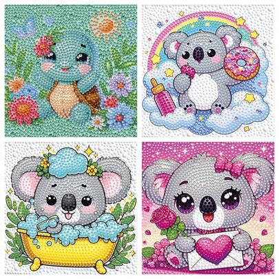 一套浣熊主题钻石画套装，闪亮钻石马赛克艺术套装，手工DIY钻石房间装饰画，儿童节日手工材料包，包含画布、钻石包、工具，适合家居墙面装饰、桌面装饰，儿童节日礼物和朋友节日礼物