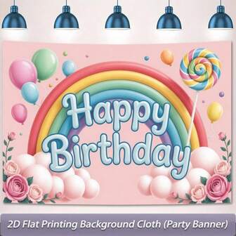 1 klubbafestbakgrund - fantasifotorekvisita, med mjuk himmel, godisliknande slott och födelsedag, festivalrumsdekoration och regnbågsfestdekoration.