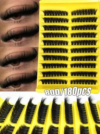 8-16mm Curl D Type DIY 180 Piece Cluster False Eyelashes 80D 3D Thick And Fluffy False Eyelashes Mink Imitation Makeup Tool Reusable For Beauty Makeup