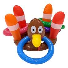 1 pieza Juego de anillos inflables para lanzar, sombrero de Turquía adecuado para fiestas grupales, incluye 4 anillos inflables - Café integral - Ver 9