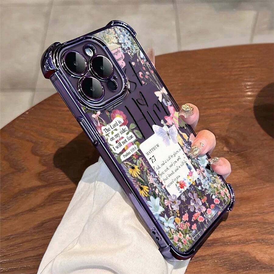 1pcs Floral Butterfly Scripture Phone Case Compatible With Apple Phone17 16 15 14 13 12 11 ProMax Xs Max XS X Antidrop Phone Case Camera Protection Phone Case Vintage Girlish Style Light Luxury Style Elegant Exquisite Fashion Can Be Given To Friends Can Be Given To Family Members As Gifts - 紫色 - 查看 1