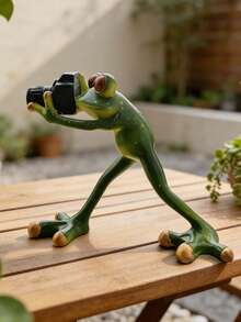 A Resin Frog Photo Model, A Cute Decorative And Creative Photographic Ornament, A Frog Statue Garden Decoration, A Green Resin Frog Decorative Statue, Adorned With A Photo Model, A Lovely Garden Decoration, Suitable For Terraces, Patios, Lawns, And Porches. - Multicolor - View 5