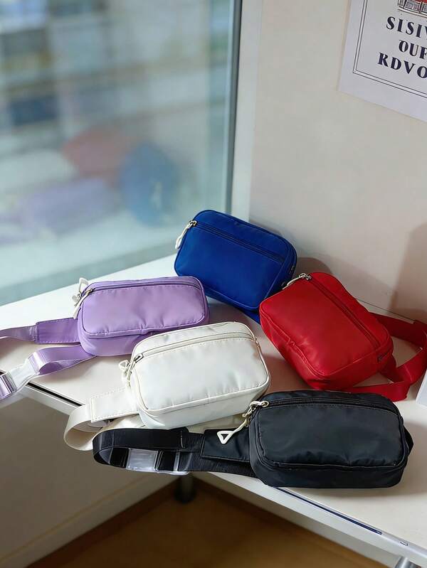 1pc Teenager Multi-Pocket Zipper Closure Solid Color Casual Crossbody Bag, Suitable For Ramadan Shopping And Daily Use