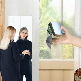 1卷 - 自粘式免钻孔壁挂玻璃贴膜，室内装饰镜面玻璃贴膜，耐用加厚，适用于服装店、家居等多种场景，节省空间，安装简便。