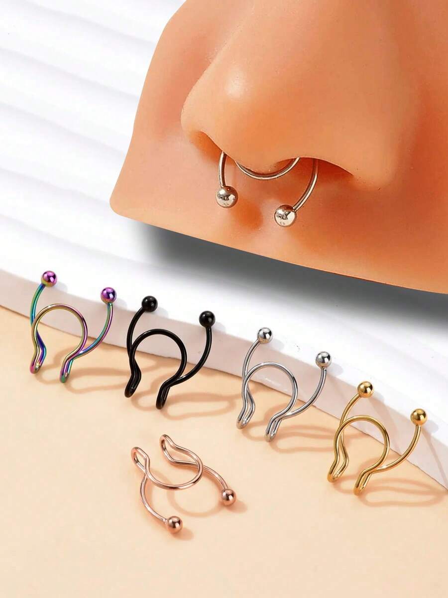 Bộ 5/2 khuyên mũi giả điều chỉnh được, khuyên vách ngăn mũi giả, phù hợp với mọi kiểu trang sức cơ thể dành cho nữ, thích hợp để đeo hàng ngày, dự tiệc, lễ hội âm nhạc, làm quà tặng, đi nghỉ mát, các ngày lễ (Tết Nguyên Đán, Halloween, Ngày Valentine, Lễ Phục Sinh, Giáng Sinh) và nhiều dịp khác. - Nhiều màu - Xem 1
