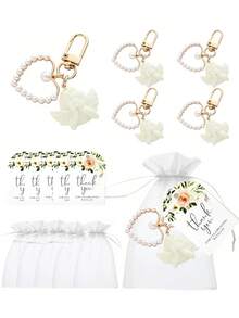 15个/5套天使珍珠心形钥匙扣，伴娘礼物，新娘送礼会回礼，婴儿送礼会回礼