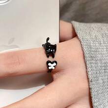 1枚可爱小狗釉面可调节戒指，独特卡通甜美设计，适合开斋节佩戴 - 彩色 - 查看 8