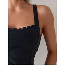 Women's Beach Tankini Swimwear – Two-Piece Soft Control Set With Full Coverage Bottom - Solid Black - 查看 7