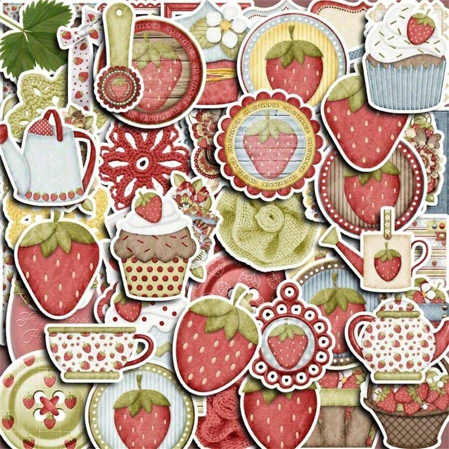 60 Cute Strawberry Creative Stickers DIY Computer And Paper Tape Hand Account Notebook Stickers Stationery Art Handmade - Berry Point and Berry Brain - View 1