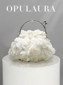Ví cầm tay dự tiệc OpulAura dành cho nữ, màu trắng kem thanh lịch, trang trí hoa hồng, chất liệu satin xếp ly, họa tiết hoa, túi xách dự tiệc - Túi xách thời trang bằng chiffon hình cánh hoa với dây đeo vai dạng xích, vừa điện thoại cỡ ProMax và các vật dụng cần thiết, hoàn hảo cho cô dâu, đám cưới, hẹn hò, dạ hội, kỳ nghỉ, các dịp trang trọng, tiệc tốt nghiệp, tiệc mùa xuân, tiệc cocktail và các sự kiện đặc biệt (Họa tiết ngẫu nhiên) - trắng - Xem 1