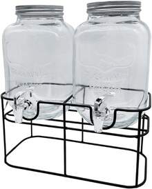 4L Glass Beverage Dispenser 2 Pack Metal Wire Stand Reusable For Home Party Office - 2 X 4L Glass Drinks Dispenser With Taps and Metal Stand - View 2