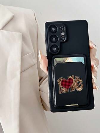 1 pieza Funda de teléfono minimalista de unicolor negro de TPU 2 en 1 con patrón de carta de amor, anti-caída, antideslizante, cobertura completa compatible con teléfonos Apple/Galaxy/Redmi/OPPO