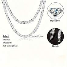 1pc S925 Sterling Silver With 9.8 Carat Moissanite Hip Hop Cuban Necklace, Men's And Women's Street Necklace,Moissanite Gem Necklace, High-End Dating Social Premium Properties, Birthday Wedding Anniversary Appointment - 1條S925純銀高檔莫桑石鑽石鏈 - 查看 7