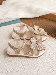 1 Pair Girls' Fashionable Versatile Glitter Thick Sole Flat Sandals - Rose Gold - View 6