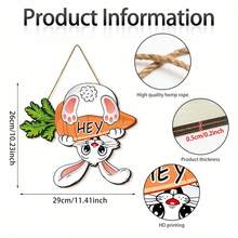 Colgador de puerta de conejito de Pascua, zanahoria decorativa de madera, letrero colgante de Pascua para puerta de entrada, pared, ventana y más - Blanco - Ver 7