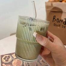 14 OZ Glass Cups With Lids And Straws Iced Coffee Cups With Lids Clear Ribbed Glassware Glass Tumbler For Coffee Smoothie Cocktail Ice Tea - 450ml trong suốt - Xem 6