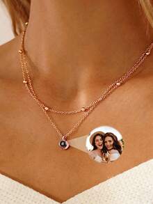 Customized Double-Layer Chain Projection Necklace, Personalized Photo Layered Necklace, Memorial Jewelry, Gift For Best Friend, Valentine's Day/Birthday Gift For Her - Double-layered and Multi-colored - View 9