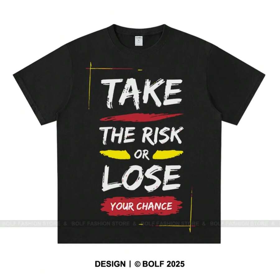 2026 Camiseta de Hombre con Lema de Advertencia de Graffiti 100% Algodón, Camisetas Gráficas de Arte Callejero Sobredimensionadas para Hombres, Tops de Moda Urbana Edgy - Negro - Ver 1