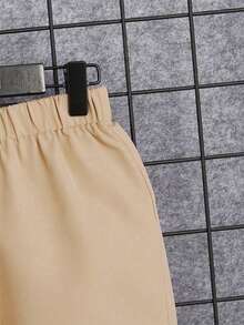 Young Boy Stand Collar Single-Breasted Shirt And Shorts Set - White - View 5