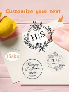 17/35/70pcs Custom Clear Plastic Stickers With Black Print ,Personalized Wedding Transparent Stickers,Stickers For Wedding,Personalized Label Transparent Sticker,Valentine's Day Gift, Couple Gift - Multicolor - View 8