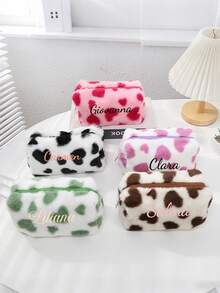 定制可爱心形毛绒化妆包，大容量高品质旅行收纳包，卡通拉链洗漱包，可收纳口红、硬币等，送给朋友、女朋友和闺蜜的绝佳礼物 - 彩色 - 查看 2