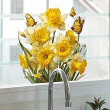 春意盎然的水仙花与蝴蝶窗贴 - 清新明亮风格 - 可移除自粘PVC窗贴，适用于家居、办公室、餐厅、厨房、商店、家居装饰 - 彩色 - 查看 5