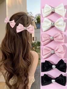 情人节可爱水晶爱心蝴蝶结发夹，韩版时尚侧刘海发夹，适合女孩，头部饰品，派对，女士发饰，爪夹，发卡，发夹 - 彩色 - 查看 8