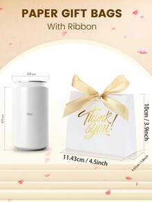 10个小感谢礼品袋，派对回礼袋，带蝴蝶结丝带迷你纸质礼品袋，金色箔印粉色糖果盒，适用于派对、生日、婚礼、新娘回礼、婚礼宾客礼物、礼品盒、婚礼招待会装饰、情人节礼品盒、复活节礼品袋、复活节糖果袋、母亲节礼品盒； - 彩色 - 查看 2