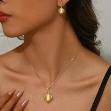 Pendientes de diamante de piedra ojo de gato de estilo chino vintage para mujeres, clips de oreja de diseño elegante, gota de agua de celebridad de internet - Conjunto de oro rosa - Ver 1