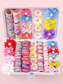 Bộ 197 chiếc dây buộc tóc hoa đính đá nhiều màu sắc, độ đàn hồi cao, bền chắc, không gây hư tổn tóc, kẹp tóc đa năng, thích hợp sử dụng hàng ngày, làm quà tặng. - Nhiều màu - Xem 11