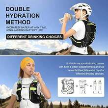 INOXTO Chaleco de hidratación ligero para correr, mochila de hidratación con bolsa de agua de 1,5 l y botella de agua plegable suave de 450 ml para senderismo, senderismo, correr, ciclismo, carreras para mujeres y hombres - M-Negro - Ver 3