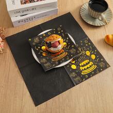 10pcs/20pcs 2025 New Foil Stamped Birthday Napkins, 13x13 Inches - Wedding Birthday Garden Party Decorative Napkins, For Restaurant, Kitchen, Cafe Decor - Black - View 7