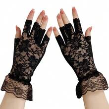 Mrotrida Women's Punk Fingerless Glove Cosplay Ripped Gloves For Halloween Costume Party 1Pair,BlackLace-3 - BlackLace-3 - 查看 1