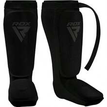 RDX - Espinilleras Kickboxing Muay Thai, aprobadas por SATRA, almohadillas para orejas de protección para el empeine de piernas MMA, entrenamiento de artes marciales, boxeo acolchado elástico, equipo - Negro (Negro completo)-G - Ver 1