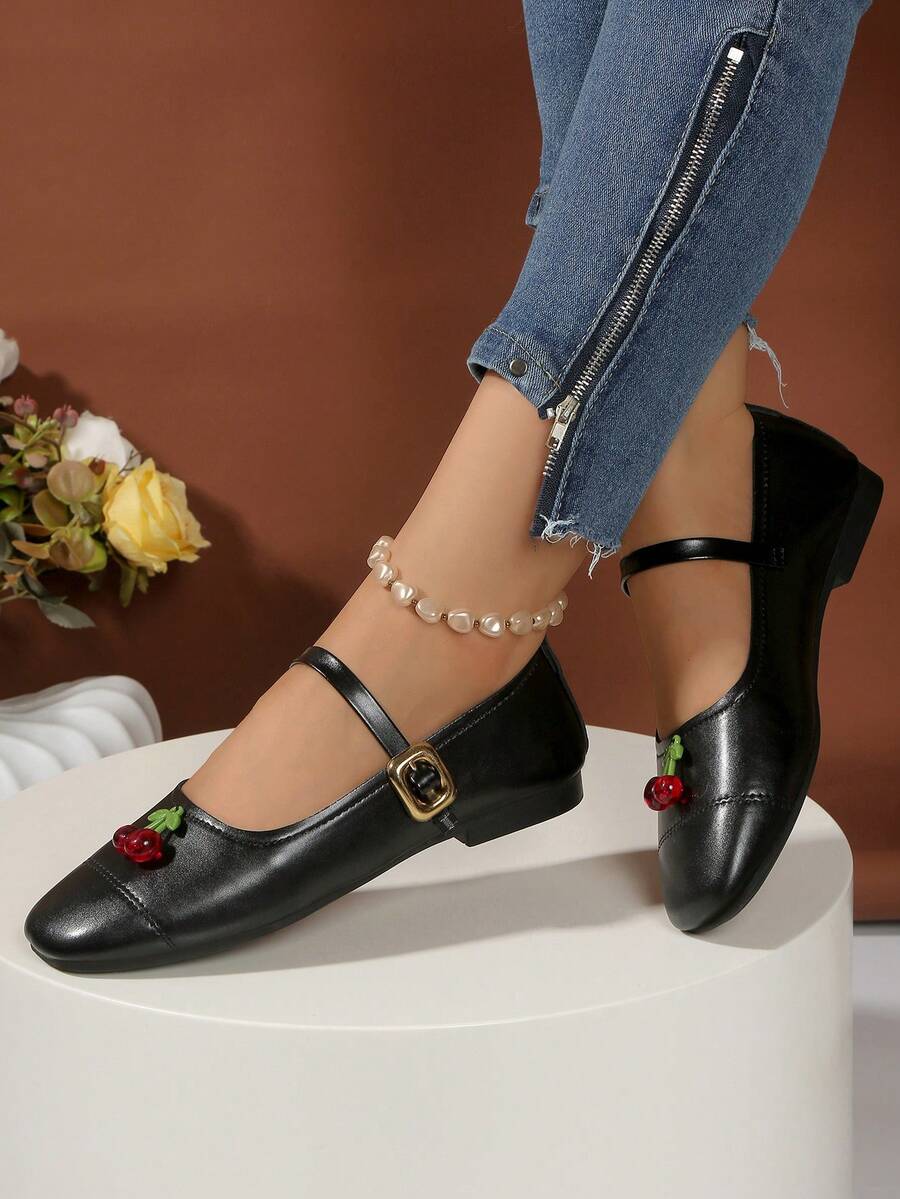 Women's Flat Mary Jane Shoes, Square Toe, Strap , Soft & Gentle Style, Suitable For Teenagers, Spring/Autumn