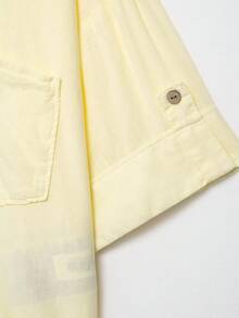 DEEKA 女士宽松混纺短款衬衫，时尚欧美风，春夏款 - 黃色 - 查看 4