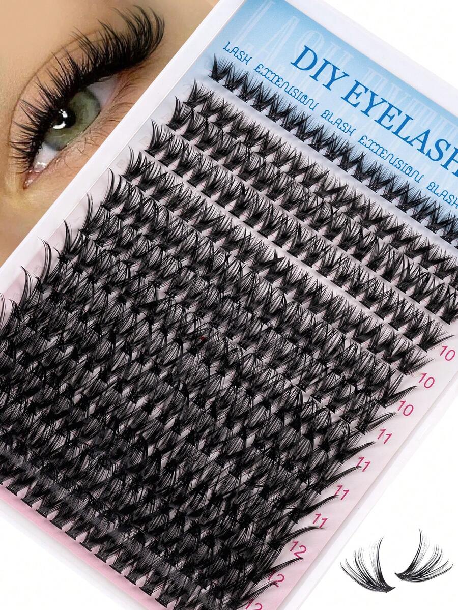 280pcs/168pcs Fluffy Eyelash Clusters, Individual Lashes, Thick Cluster Eyelash Extensions, D Curl Lashes, Individual Lashes, 10-18mm Fine Cluster Lashes, Suitable For Travel, Daily Wear (Beginner Friendly), Wedding, Date, Party, Holiday, Ideal For Christmas/Halloween/Gift - 黑色 - 查看 1