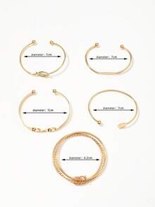 5pcs/Set Layered Interlocking Bangle Bracelets, & Unique Personalized Accessories Set For Women - Gold - View 5