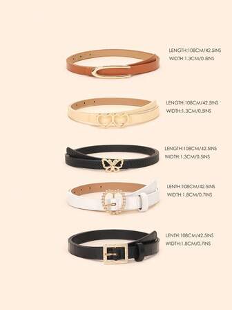 Set de 5 cinturones de cintura minimalistas, versátiles y casuales, cinturón de pantalones retro, correa de cintura de moda