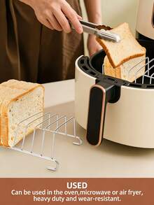 رف تحميص من الفولاذ المقاوم للصدأ للقلاية الهوائية، رف تحميص من الفولاذ المقاوم للصدأ، رف تبريد للتوست والبان كيك والخبز - يمكن تحميص شرائح خبز متعددة في وقت واحد، مناسب للاستخدام المنزلي والمطبخ والتخييم والمطاعم، ملحقات الخبز - فضي - مشاهدة 3