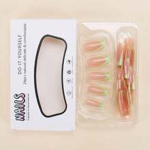 High Fashion Sense Elegant New Wear Nail French Green Edge Nail Art Piece Square Fake Nail Sticker Finished Product Removable - BZ1635 藍如天空 - 查看 4