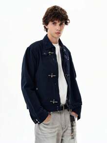 Metal Buckle Airplane Button Jacket Hook Buckle Rivet Buckle Decorative Buckle Jacket Men's Autumn Casual Jacket - Màu xanh lam - Xem 1