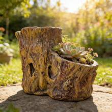 1 chậu trồng cây bằng nhựa, chậu trồng cây mọng nước, chậu trồng cây mọng nước chạm khắc giả gỗ, chậu hình gốc cây, thích hợp để trang trí nhà cửa, sân vườn. - Nhiều màu - Xem 3